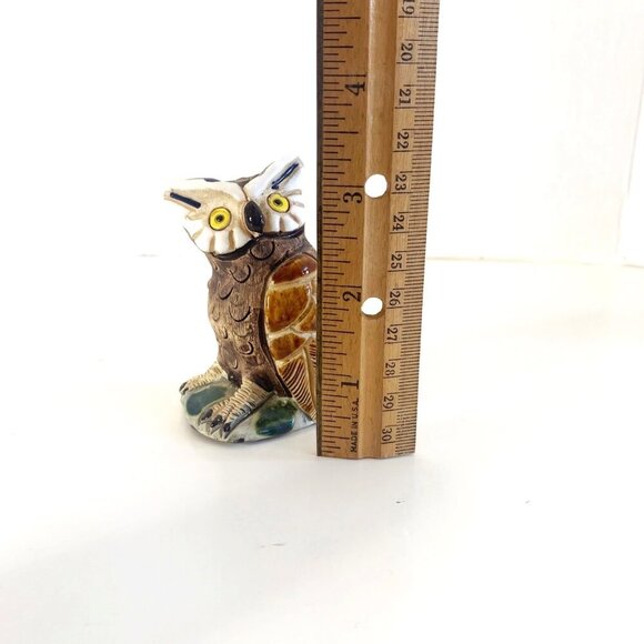 Cute Ceramic Hand Painted and Carved Owl Figurine Marked 3” Tall - Picture 8 of 9
